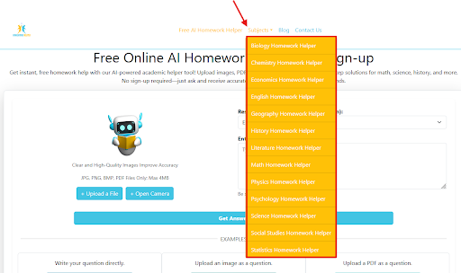 Multi-Subject Assistance by AI homework helper